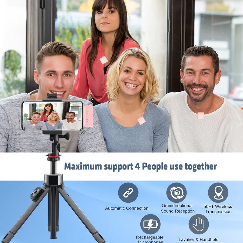 Lewinner Wireless Lavalier Mic with Noise Canceling, 4-Person, iOS/Type-C