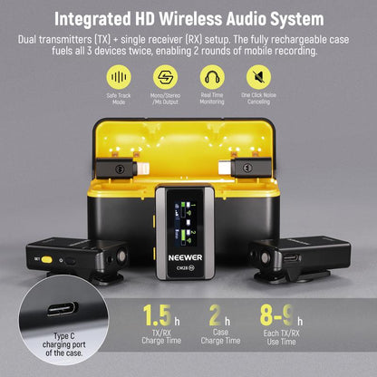 NEEWER CM28 Wireless Lavalier Mic with Charging Case