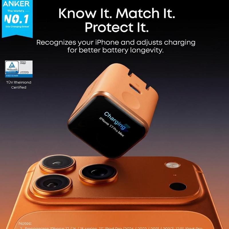 Anker Nano 45W Smart Display USB-C Charger with Foldable Plug