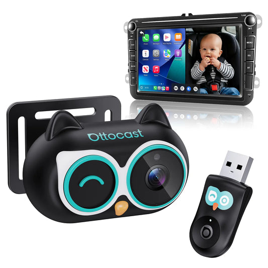 OTTOCAST Baby Car Camera with Wireless CarPlay Adapter – 1080P Rear Seat Monitor
